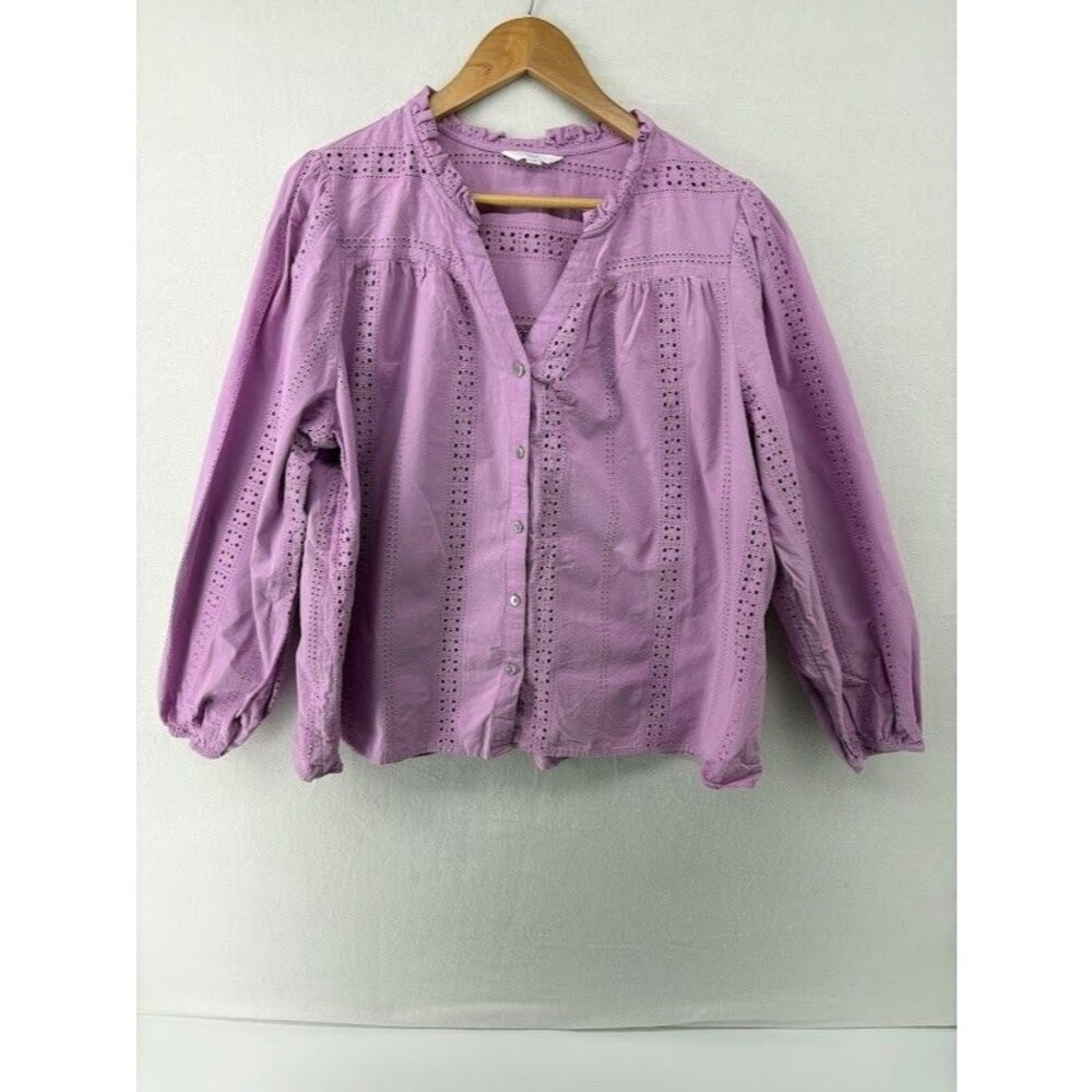Time and Tru Women's Plus Size 22 Pink Eyelet Ruffled Collar